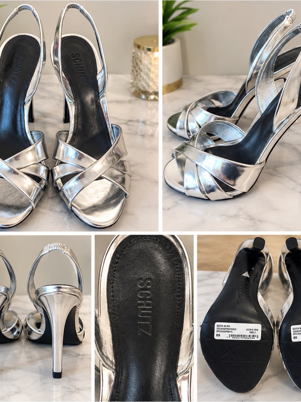 SCHUTZ Silver Metallic Slingback High-Heel Sandals